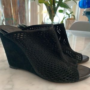 JOIE Suede leather perforated slip on mules black